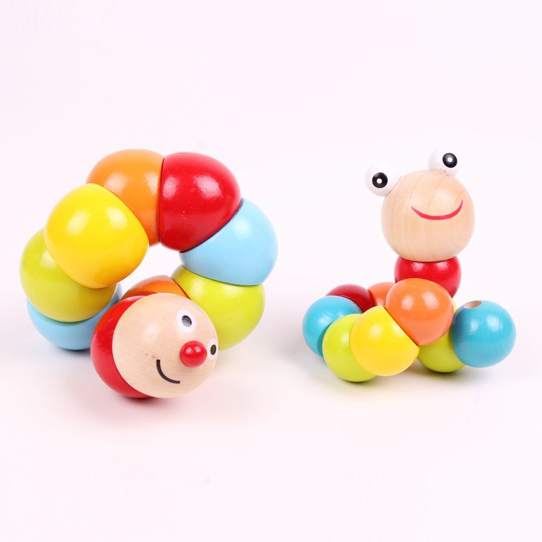 sâu gỗ uốn dẻo nhiều sắc – đồ chơi gỗ