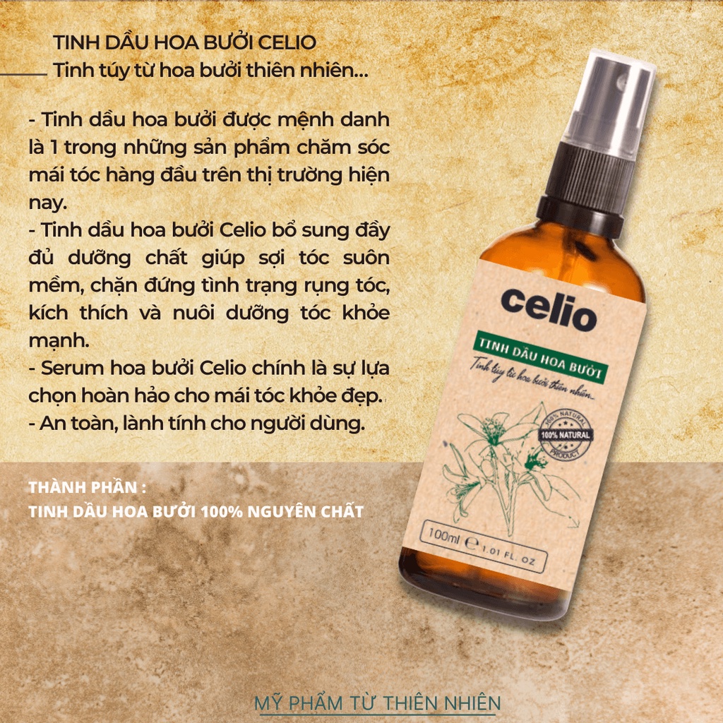 Tinh Dầu Dưỡng Tóc CELIO Tinh Dầu Hoa Bưởi Nguyên Chất Ngăn Rụng Tóc Hỗ Trợ Mọc Tóc Làm Sạch Da Đầu Xịt Thơm Tóc An Toàn