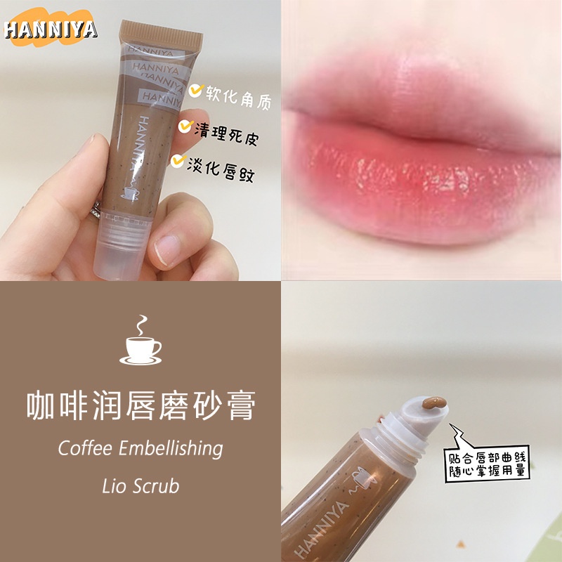 Tẩy tế bào chết môi HANIYA chiết xuất bơ/đào/cà phê chứa vitamin E dưỡng ẩm chống lão hóa xóa mờ nếp nhăn