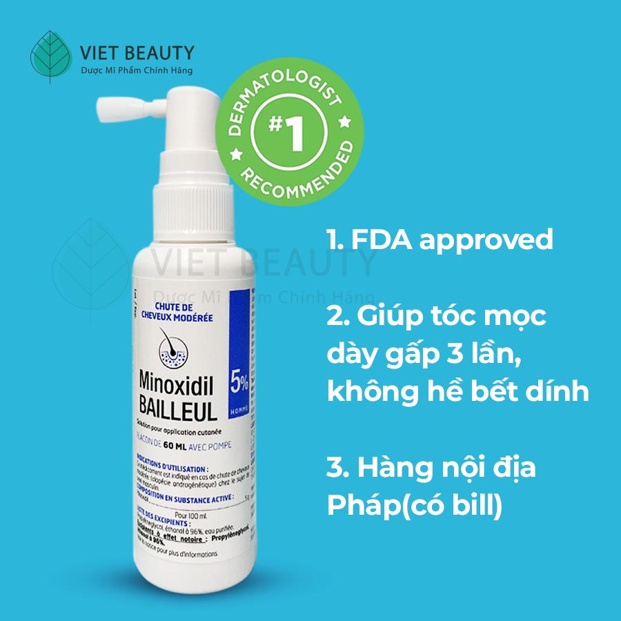 Xịt mọc tóc Minoxidil Bailleul 5% -NHẬP TRỰC TIẾP PHÁP – NGĂN RỤNG TÓC, KÍCH THÍCH MỌC TÓC  [Hộp 3 lọ 60ml]- Date 2026
