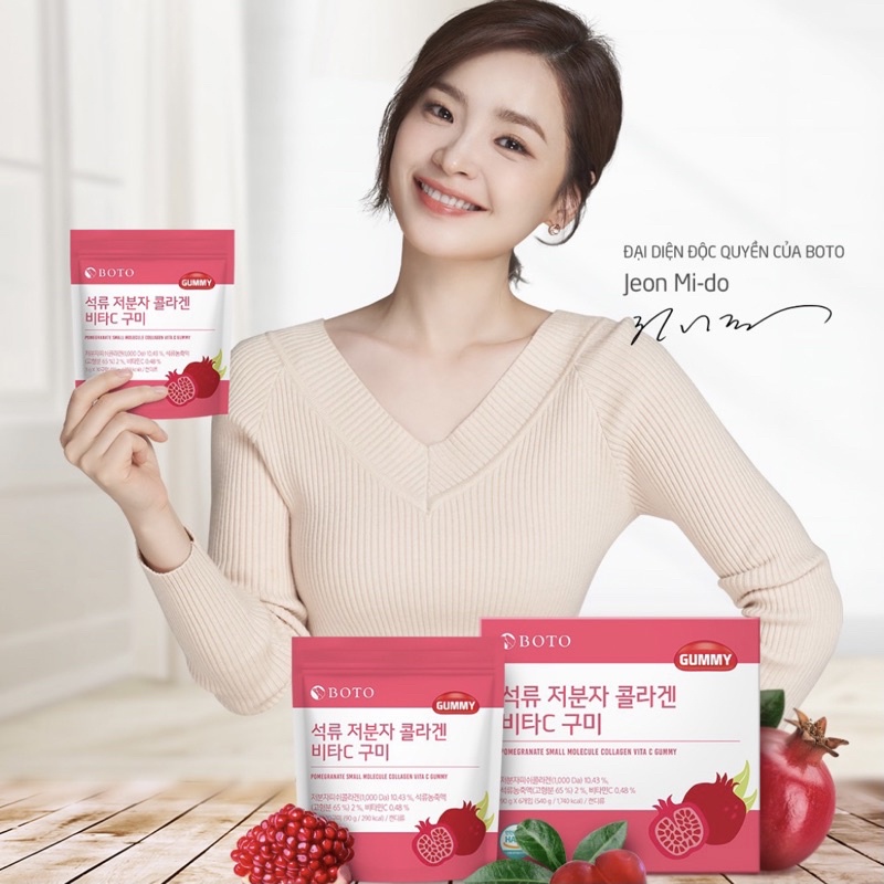 Kẹo Dẻo Collagen Lựu Đỏ Dưỡng Da Sáng Mịn Boto Collagen Gummy kẹo dẻo collagen, kẹo collagen Hàn Quốc