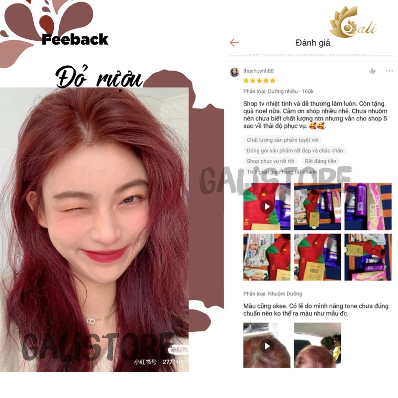 Thuốc nhuộm tóc Đỏ Rượu nhuộm tóc màu đỏ rượu vang, đỏ nâu, đỏ dâu trầm không cần tẩy tóc kèm oxy trợ nhuộm Galistore
