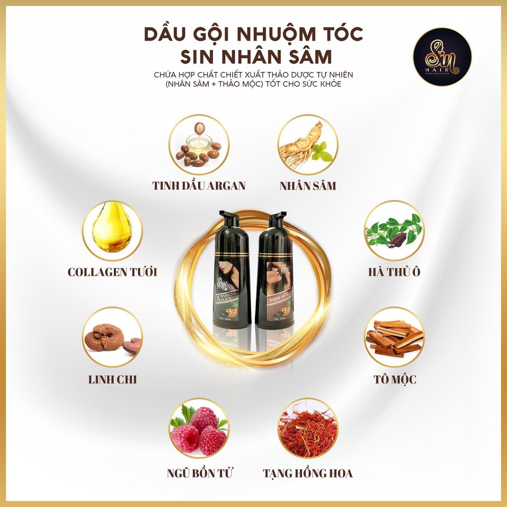 [Chính Hãng] Dầu Gội Phủ Bạc Sin Hair Dầu Gội Nhân Sâm Nhật Bản Mẫu Mới 350ml & 500ml