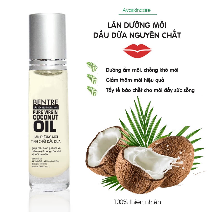 Dưỡng môi từ dầu dừa nguyên chất dưỡng ẩm chống khô môi nứt nẻ- giảm thâm môi  [dạng bi lăn]-avaskincare