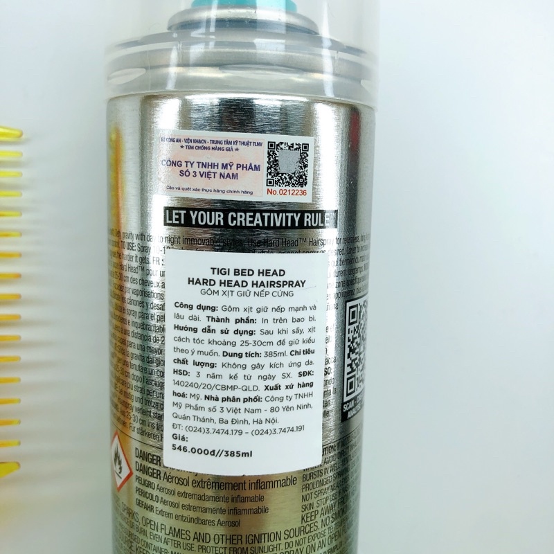 Gôm Xịt Tóc TIGI Bed Head Hard Head – 385ml – Hàng Chính Hãng