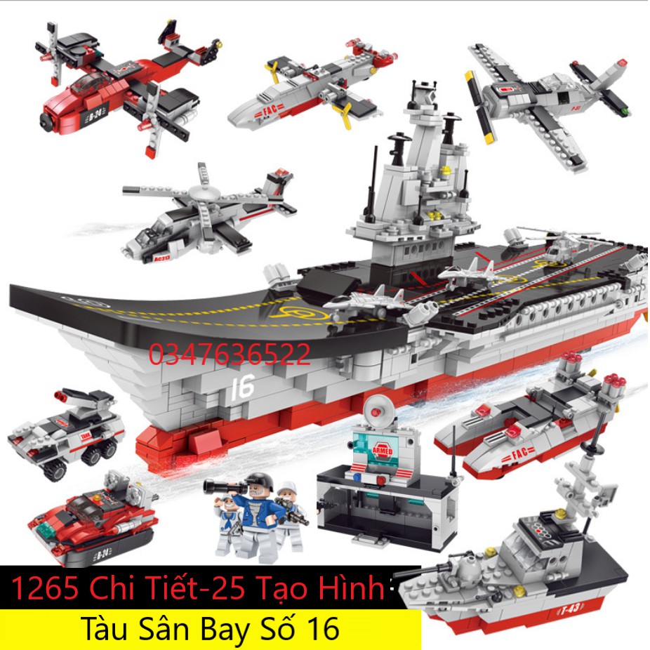 [1265 CHI TIẾT-HÀNG CHUẨN] BỘ ĐỒ CHƠI XẾP HÌNH Tàu Sân Bay,  OTO, Đồ Chơi Lắp Ráp Tày Chiến Hạm