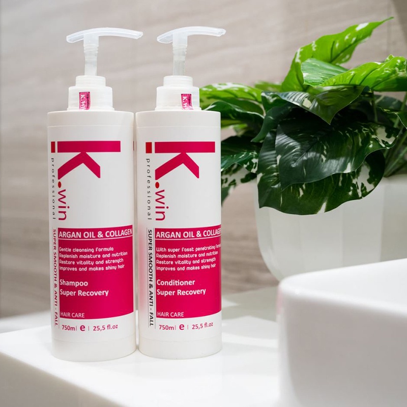 Dầu gội xả cặp dưỡng tóc mượt ngăn ngừa chống rụng tóc K.win pink super smoothing and anti-fall 750ml chống gầu ngứa dầu