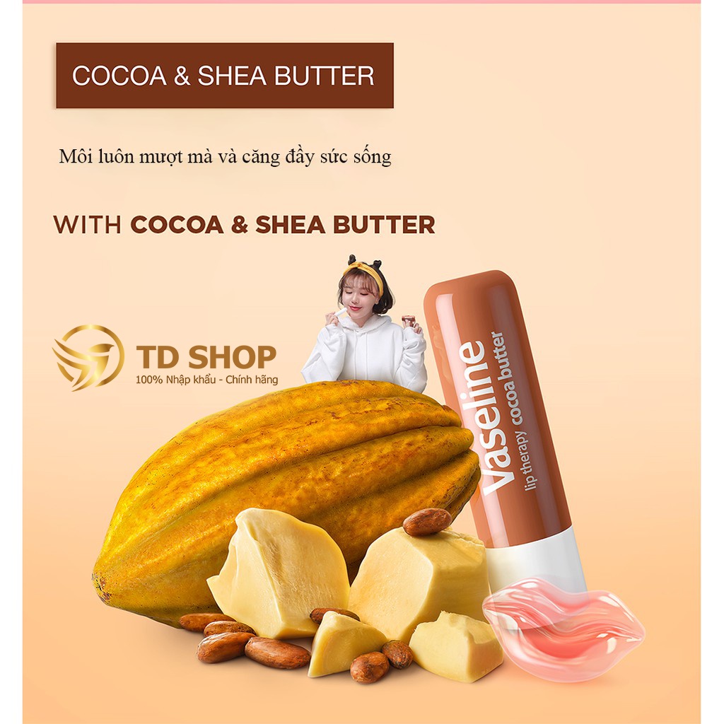 [NK HQ] Son Dưỡng Môi Vaseline Origianl I Cocoa butter I Aloe Vera I  Rosy lips Dạng Thỏi 4.8g – TD Shop
