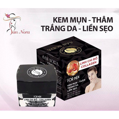 Kem mụn dành cho nam giới trắng da xóa vết thâm liền sẹo rỗ dưỡng chất Linh Chi Đỏ – Collagen For Men SAN NORA 20g