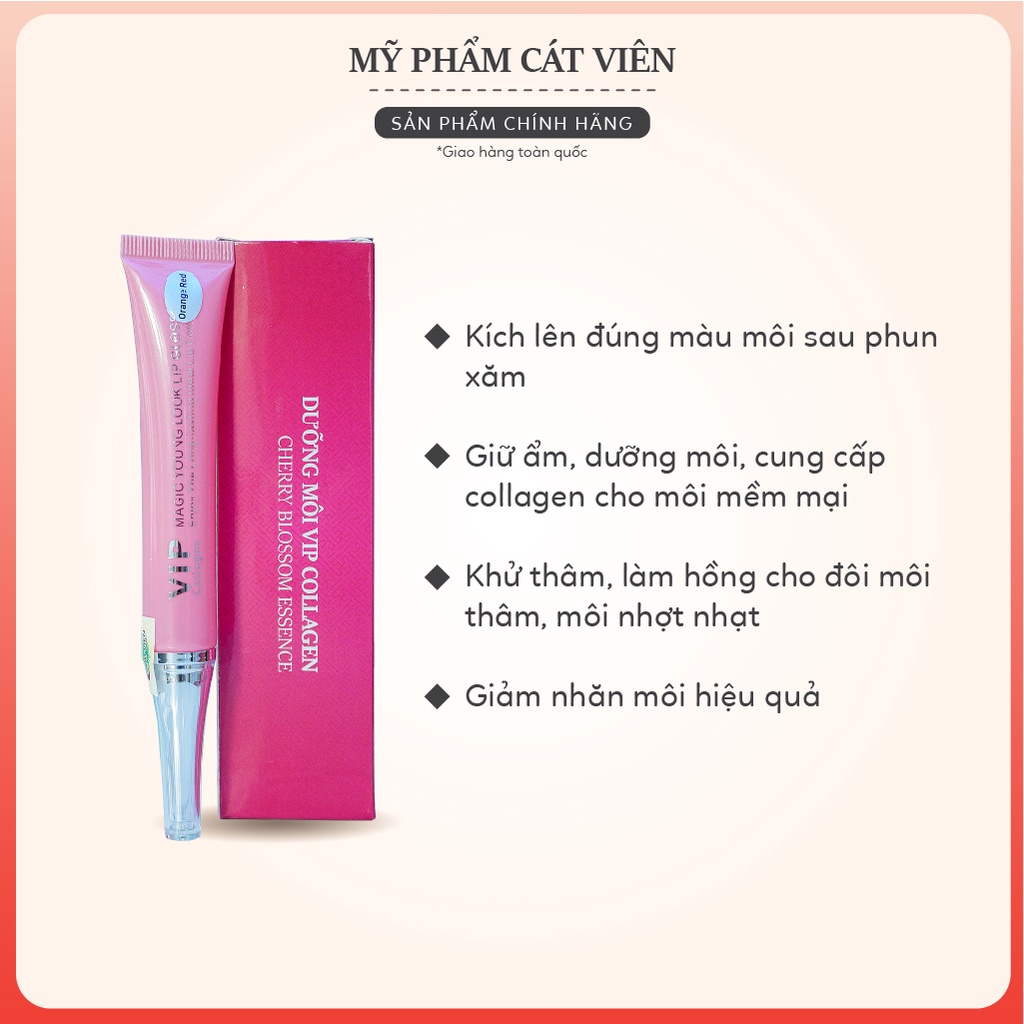Son dưỡng VIP Collagen, son bóng kích màu môi, dưỡng ẩm môi, thích hợp sử dụng sau phun xăm, môi khô nhăn, môi thâm