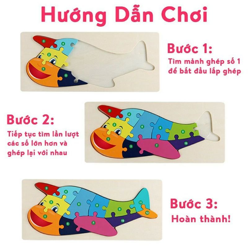 GHÉP HÌNH NỔI THEO SỐ- ĐỒ CHƠI GỖ