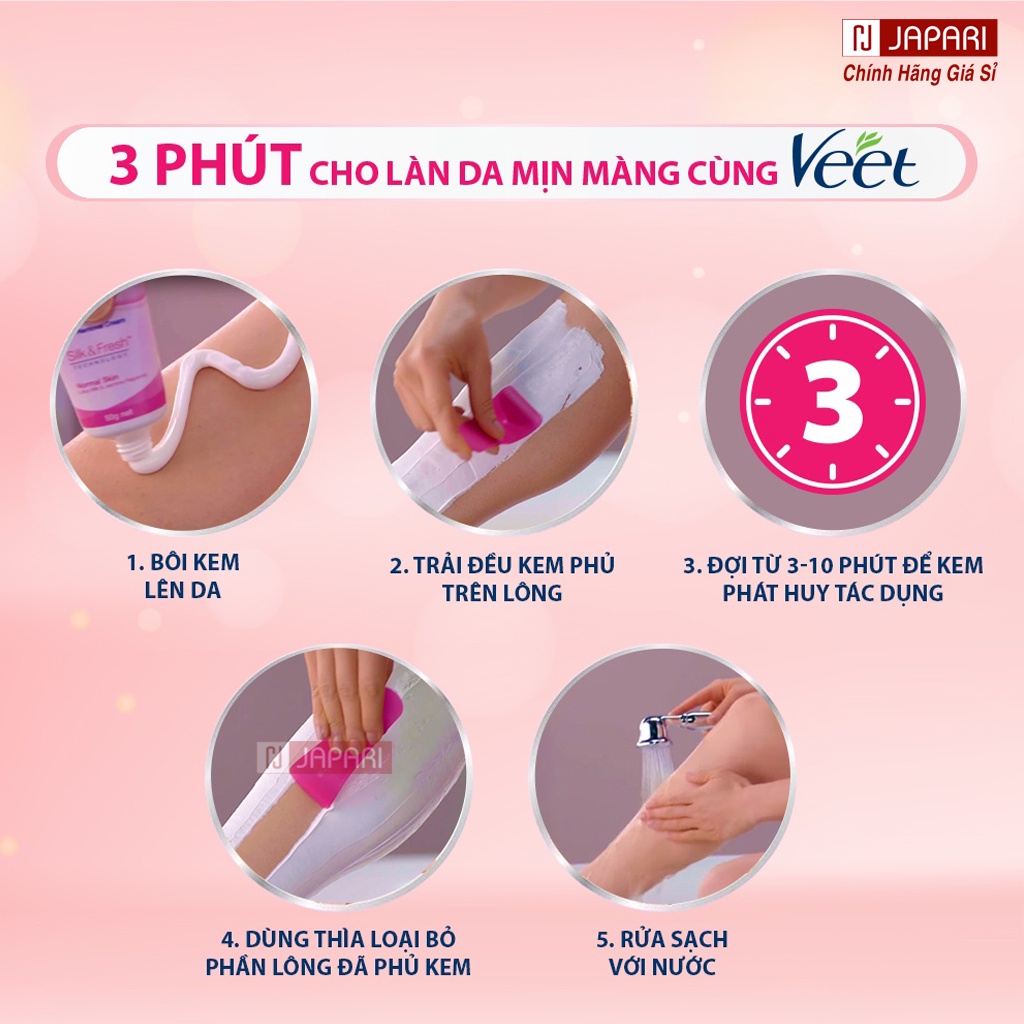 Kem Tẩy Lông Veet CHÍNH HÃNG- Tẩy Lông Vùng Kín Bikini, Nách, Lông Chân Tay Mặt Da Nhạy Cảm – Wax Lông Cho Nam Nữ Japari