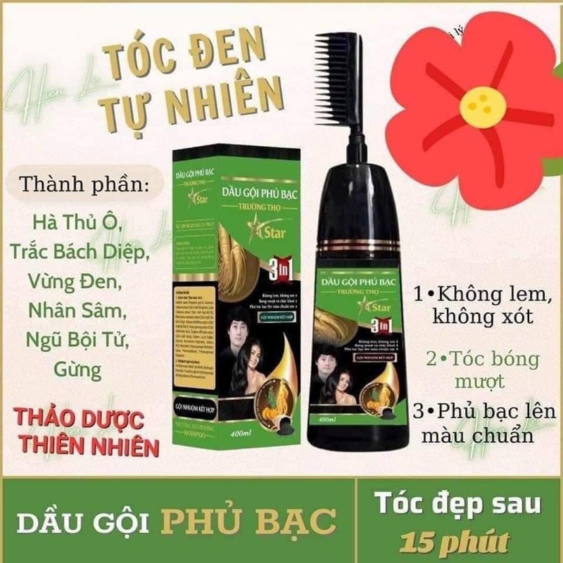 [ Tặng 5 gói dầu gội ] Dầu gội phủ bạc đen/nâu Trường Thọ của công ty Dược Phẩm DẠ THẢO LIÊN lọ to 400ml