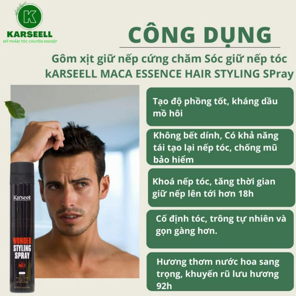 Gôm xịt tóc nam mềm giữ nếp tóc lâu, keo xịt tóc tạo phồng hương nước hoa chuyên dụng salon chính hãng Karseell 400ml