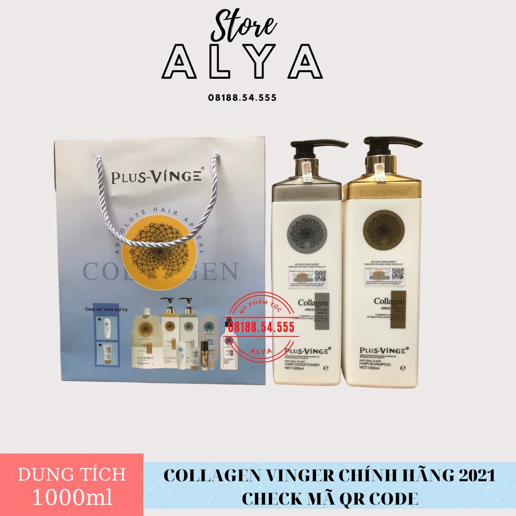Cặp dầu gội xả Collagen Vinge Trắng |Kích Thích Mọc Tóc, Phục Hồi Tóc Hư Tổn☄️Hàng Chính Hãng Ý ALYA