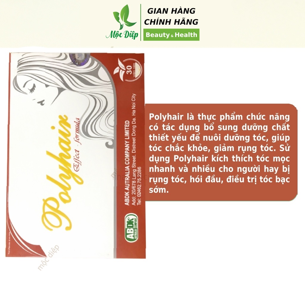 Viên uống chăm sóc tóc giảm rụng tóc Polyhair bổ sung dưỡng chất cho tóc, giúp mọc tóc nhanh, khô xơ tóc Mộc Diệp