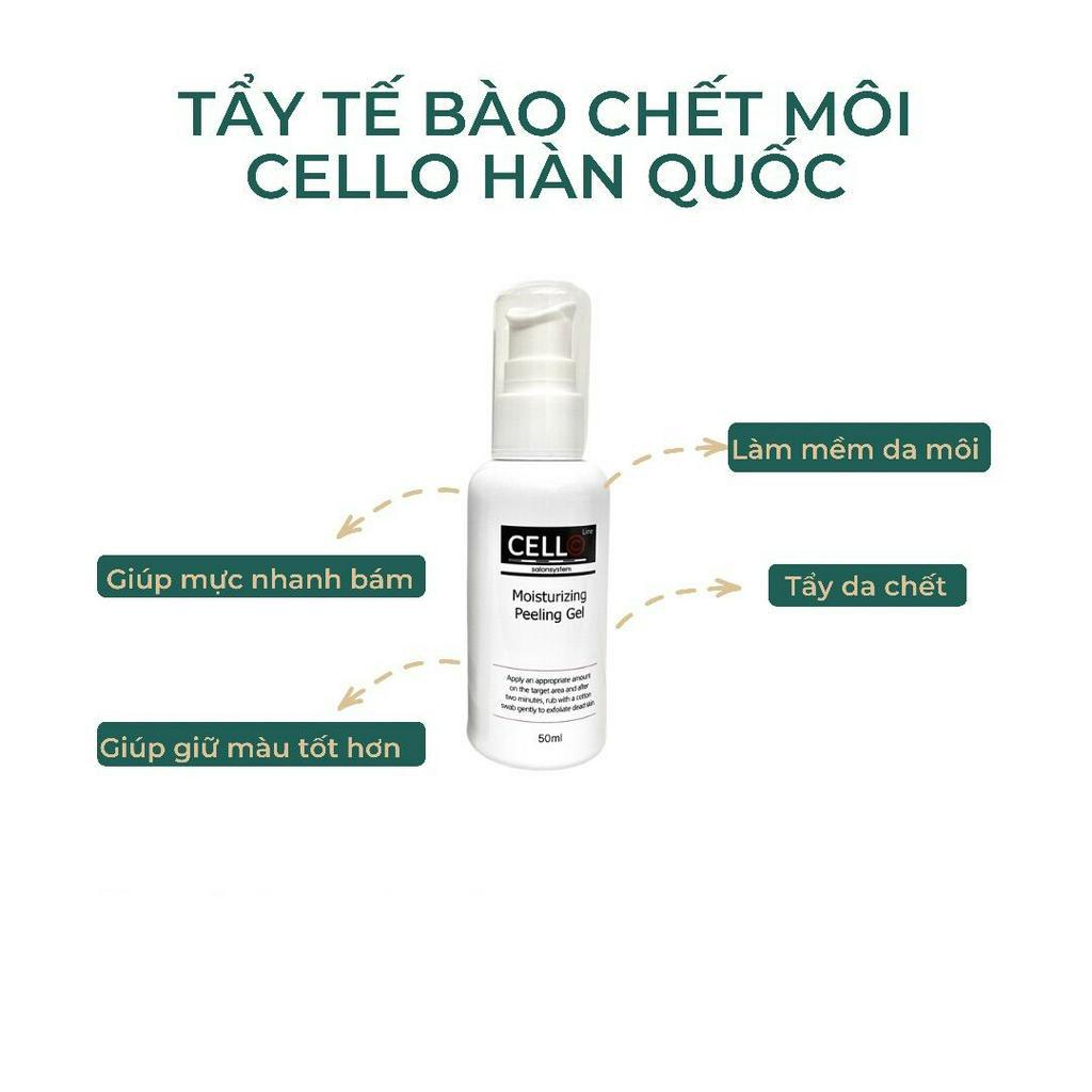 Tẩy tế bào chết môi Cello Hàn Quốc, gel tẩy da chết môi phun xăm lọ 50ml