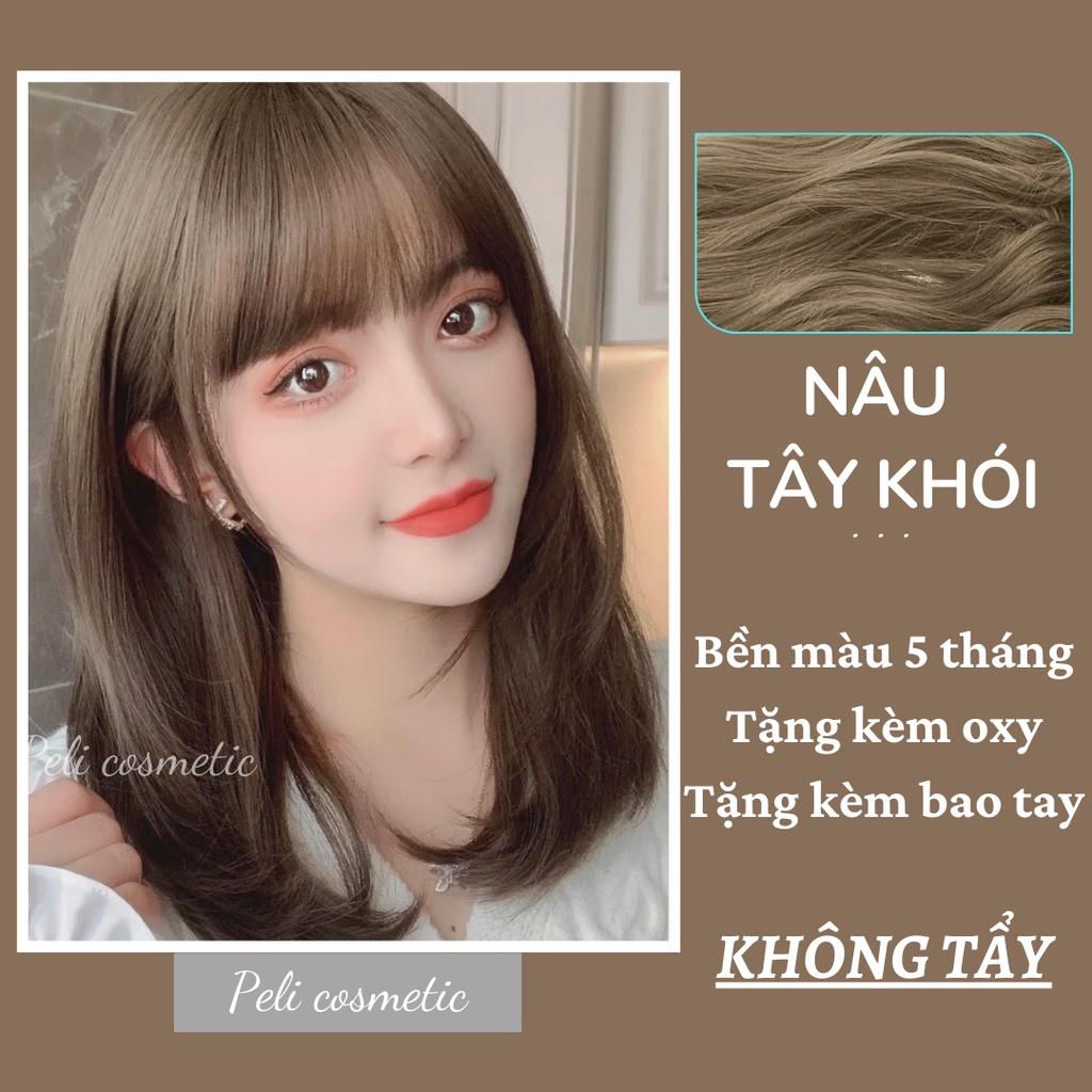 thuốc nhuộm tóc . nhuộm tóc màu nâu tây khói , [ thuốc nhuộm tặng kèm oxy trợ dưỡng và bao tay ]