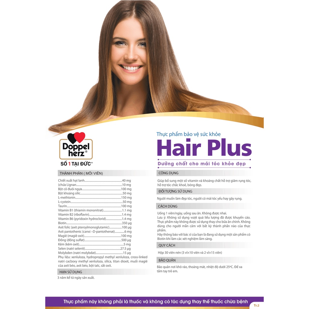 Viên uống Chống Rụng Tóc và Kích Thích Mọc Tóc Doppelherz Hair Plus (Hộp 30 viên)