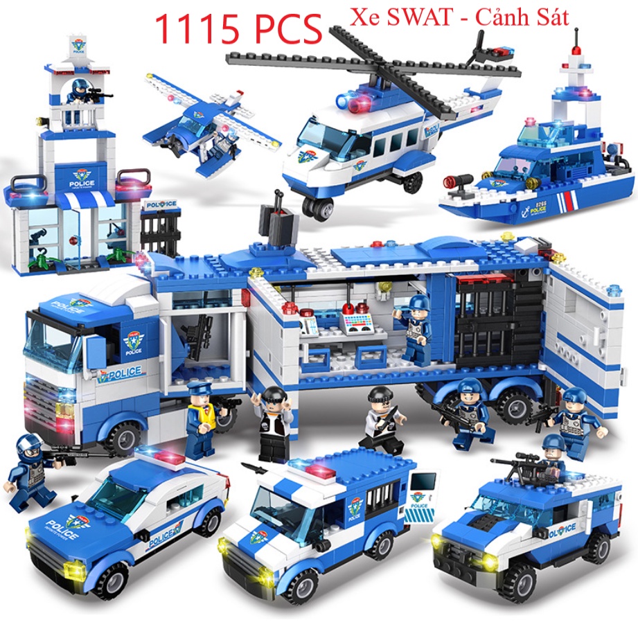 Xe OTO Swat 1115 Mảnh – 25 Tạo Hình – Bộ Đồ Chơi Lắp Ghép OTO Cảnh Sát, Lắp Lắp Máy Bay Trực Thăng