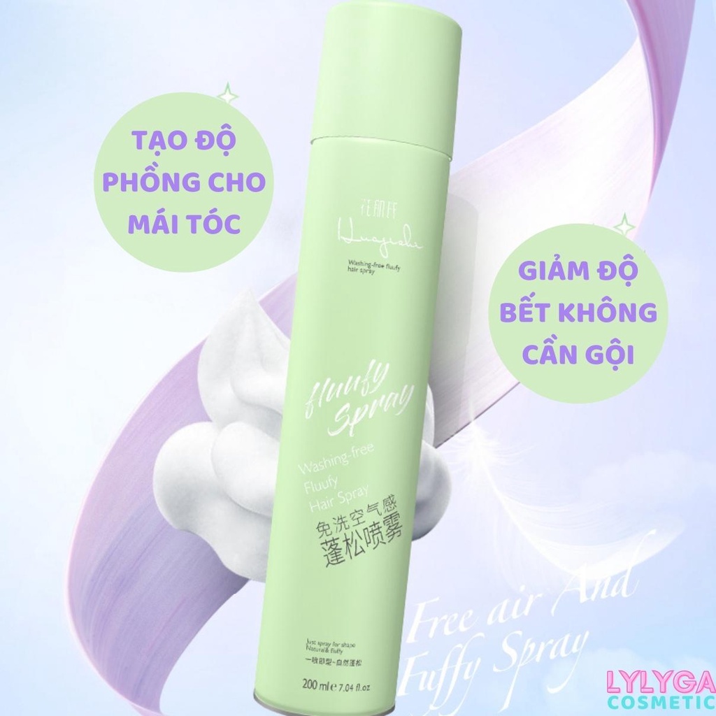 Dầu gội khô tạo phồng FLUUFY SPRAY 200ml xịt khô tạo phồng tóc, gội đầu khô không cần nước cho nam nữ không bết tóc GK03