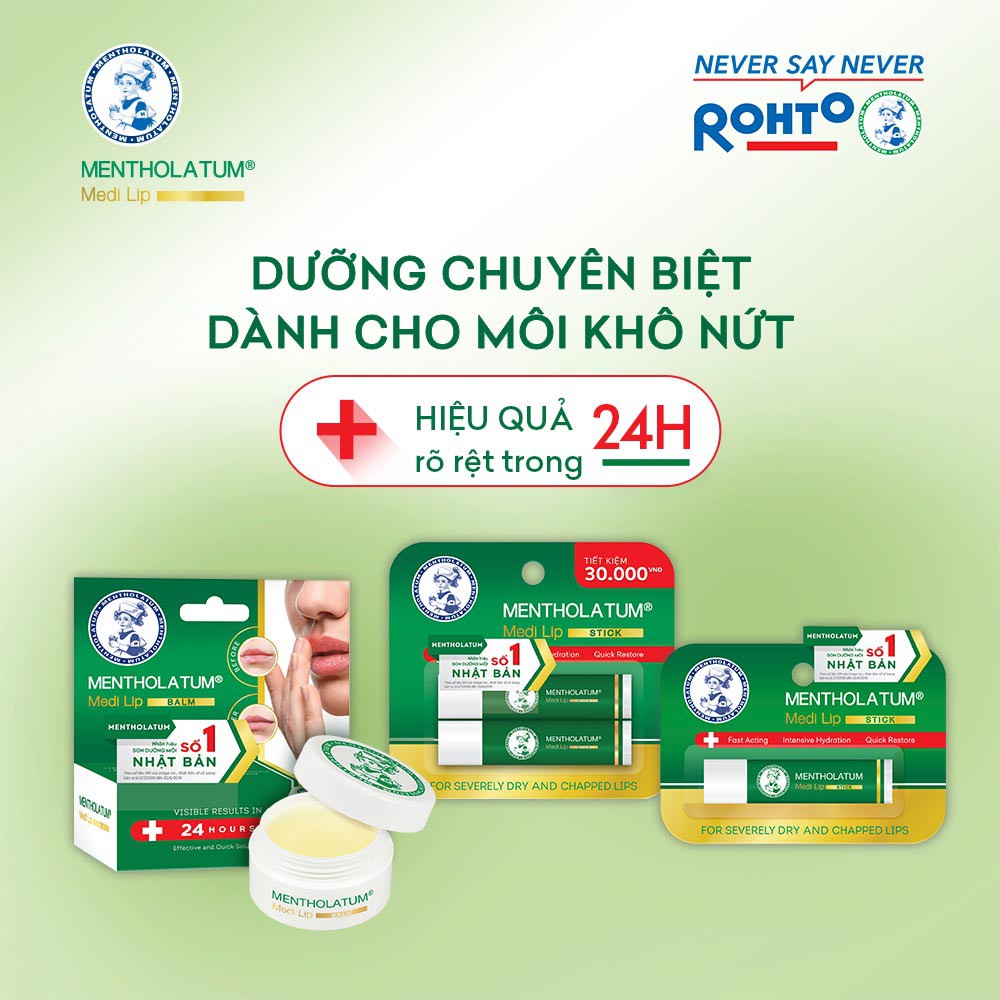Son dưỡng môi chuyên biệt dành cho môi khô, nứt nẻ Mentholatum Medi Lip Stick 4.3g