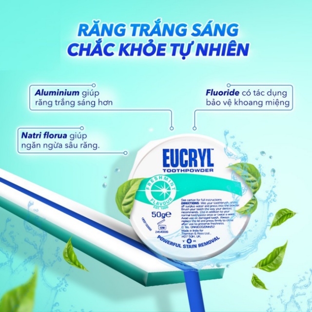 Kem đánh răng / bột tẩy trắng răng Eucryl của Anh đánh bay các mảng bám, ố vàng cứng đầu