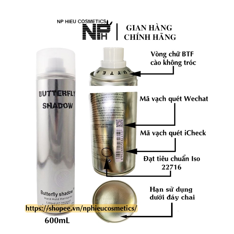 [Chính hãng] Gôm xịt tóc Butterfly Shadow 600ml