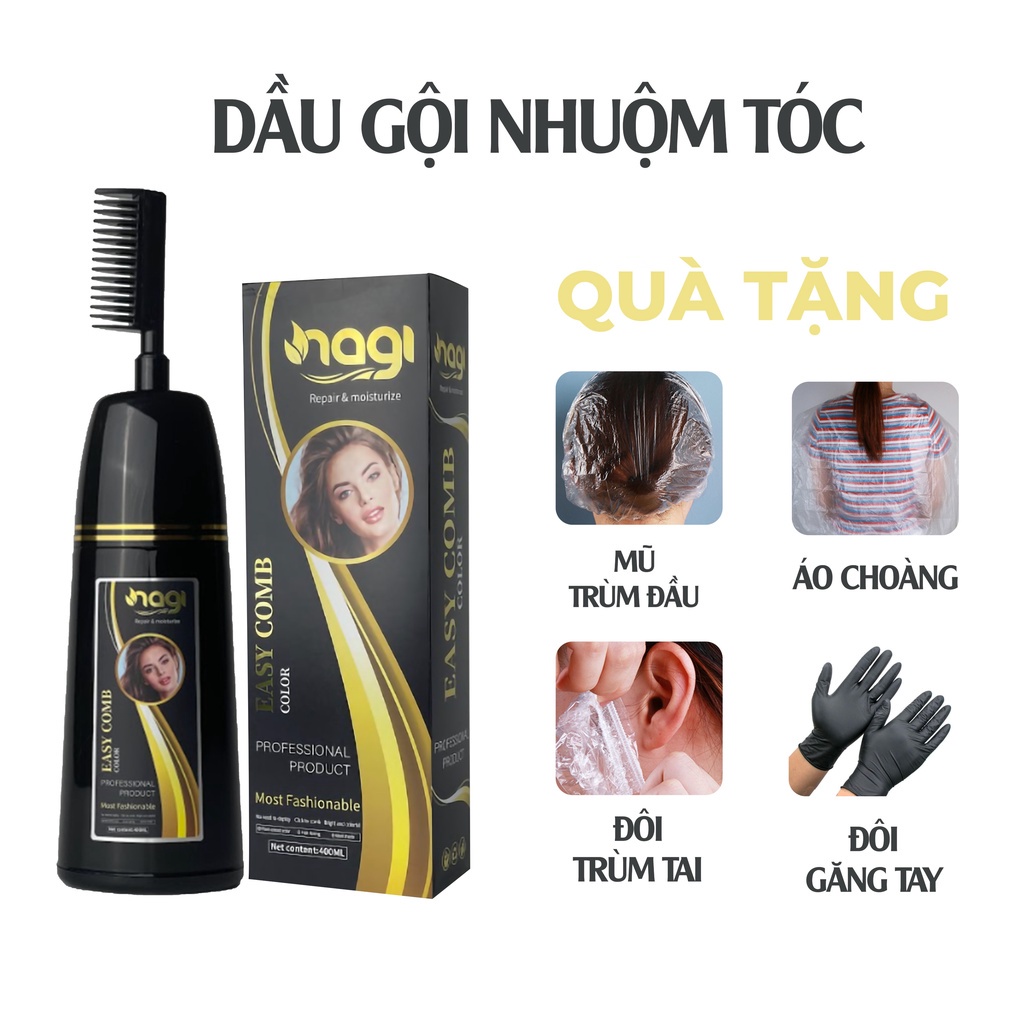 Dầu gội nhuộm tóc phủ bạc màu Nâu Hạt Dẻ Nagi Chestnut Brown 11 chiết xuất từ thiên nhiên 400ml [Tặng kem ủ tóc nagi]