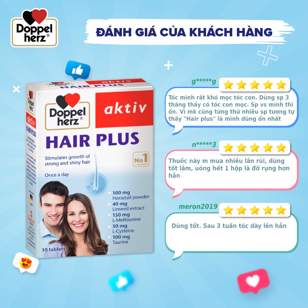Viên uống Chống Rụng Tóc và Kích Thích Mọc Tóc Doppelherz Hair Plus (Hộp 30 viên)