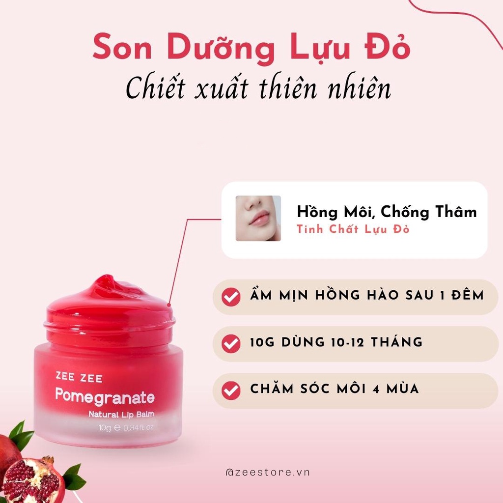 Mặt nạ ngủ dưỡng hồng chống thâm nứt môi chiết xuất lựu đỏ ZEE ZEE 10g