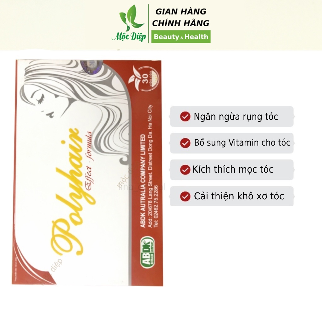 Viên uống chăm sóc tóc giảm rụng tóc Polyhair bổ sung dưỡng chất cho tóc, giúp mọc tóc nhanh, khô xơ tóc Mộc Diệp