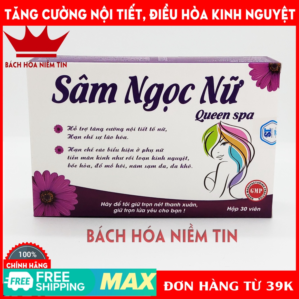 Viên uống tăng nội tiết tố nữ SÂM NGỌC NỮ Queen Spa, giảm nám sạm da, ổn định vòng kinh, tăng sinh lý nữ – Vỉ 30 viên
