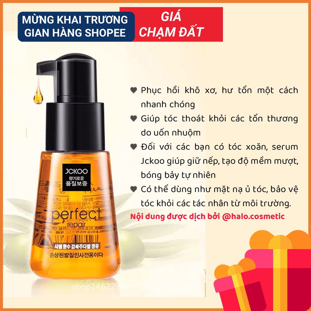 Dầu dưỡng tóc tinh chất serum dưỡng tóc nam nữ khô xơ, uốn, nhuộm Perfect Jckoo mềm mượt, phục hồi hư tổn 70ml