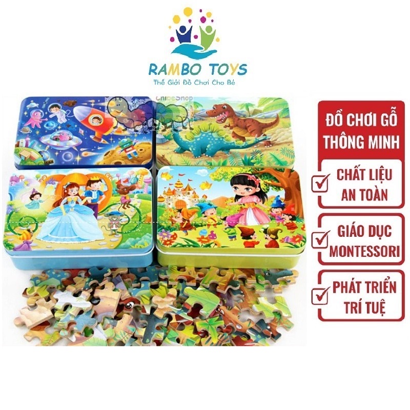 Đồ chơi ghép hình 60 mảnh bằng gỗ dành cho bé, Bộ đồ chơi ghép hình giúp phát triển tư duy cho bé RAMBO TOYS