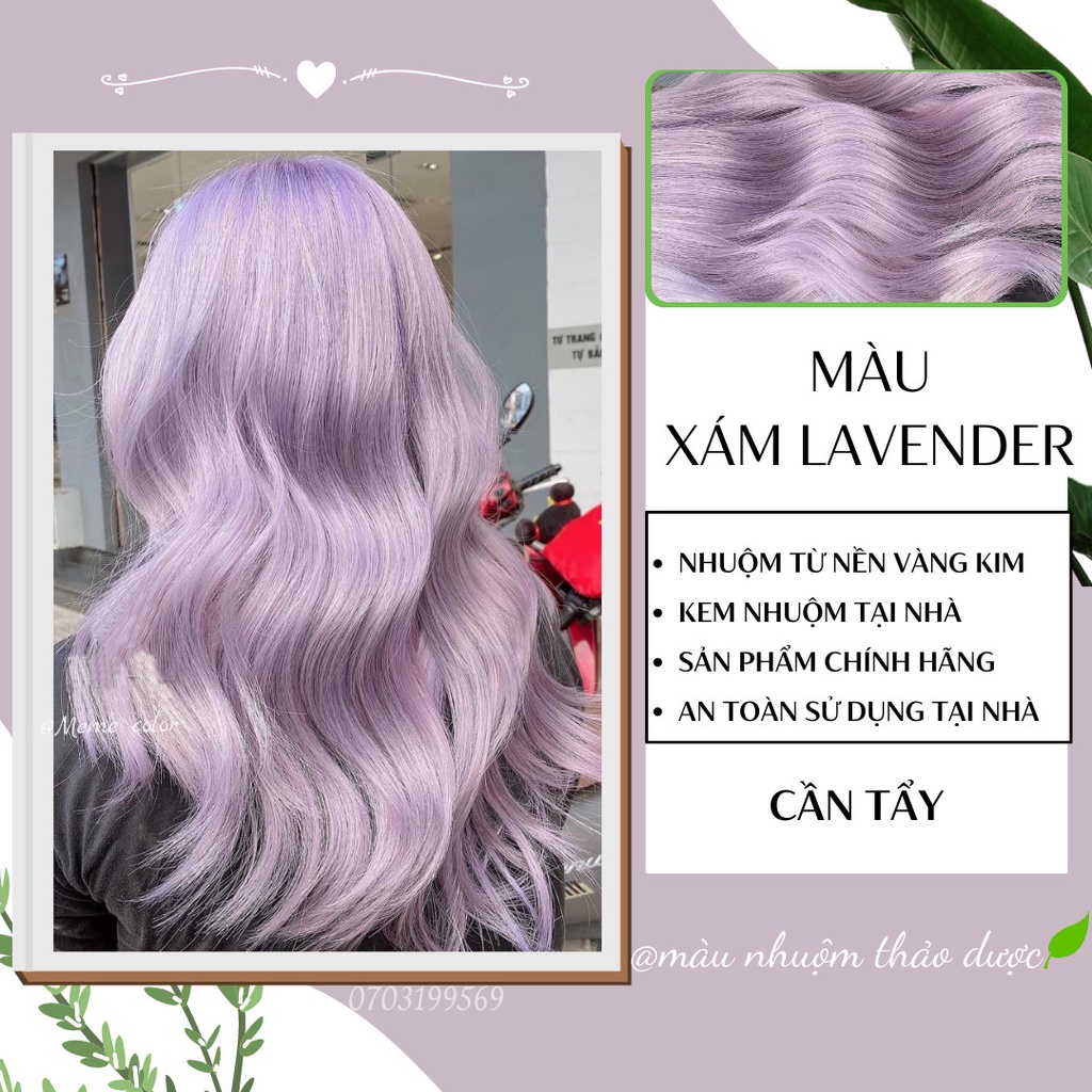 Thuốc nhuộm tóc màu xám lavender , tặng kèm oxy trợ dưỡng và bao tay