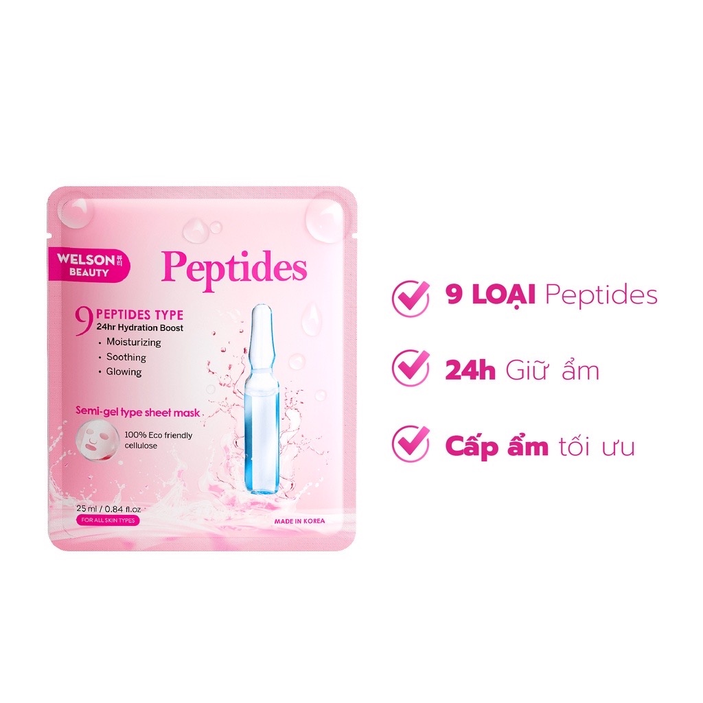 Mặt Nạ Hàn Quốc Dưỡng Ẩm Phục Hồi Da Welson Beauty Peptides 10 miếng