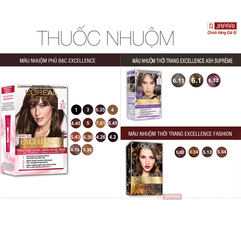 Thuốc Nhuộm Tóc Loreal CHĨNH HÃNG Phủ Bạc FULL – Nhuộm Tóc Đen Nâu Trà Sữa, Nâu Lạnh, Hạt Dẻ Vàng Sáng Xanh Đen Japari
