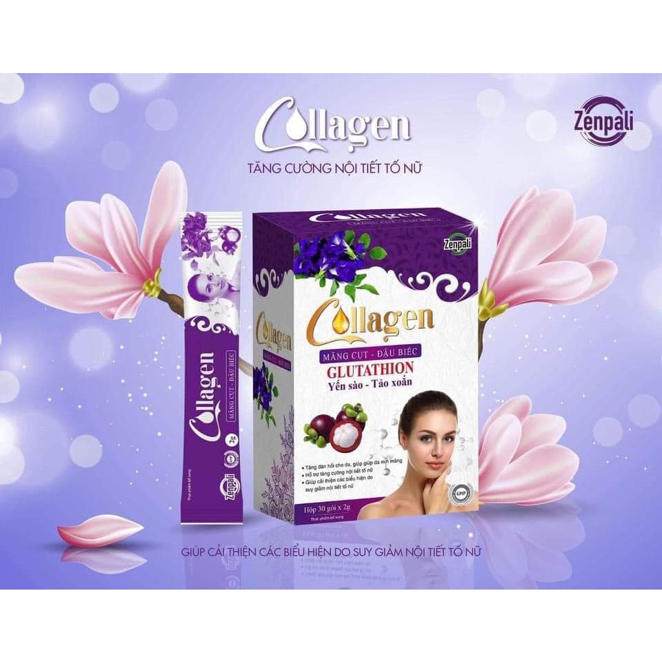Collagen măng cụt đậu biếc hari store collagen Zenpali Chính Hãng Làm Đẹp Da Cân Bằng Nội Tiết Tố Nữ hộp 30 gói