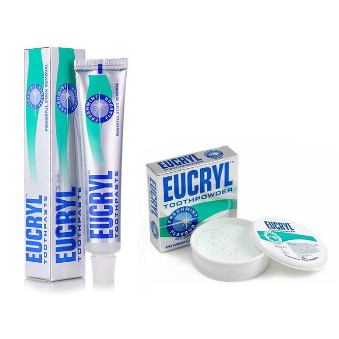 Kem đánh răng / bột tẩy trắng răng Eucryl của Anh đánh bay các mảng bám, ố vàng cứng đầu