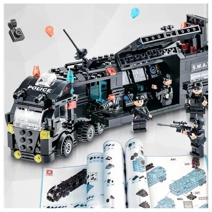 900 Mảnh – 35 Tạo Hình – Bộ Đồ Chơi Lắp Ghép Xe Oto Swat Cảnh Sát, Xe Chỉ Huy, Lắp Ráp Robot, Trực Thăng
