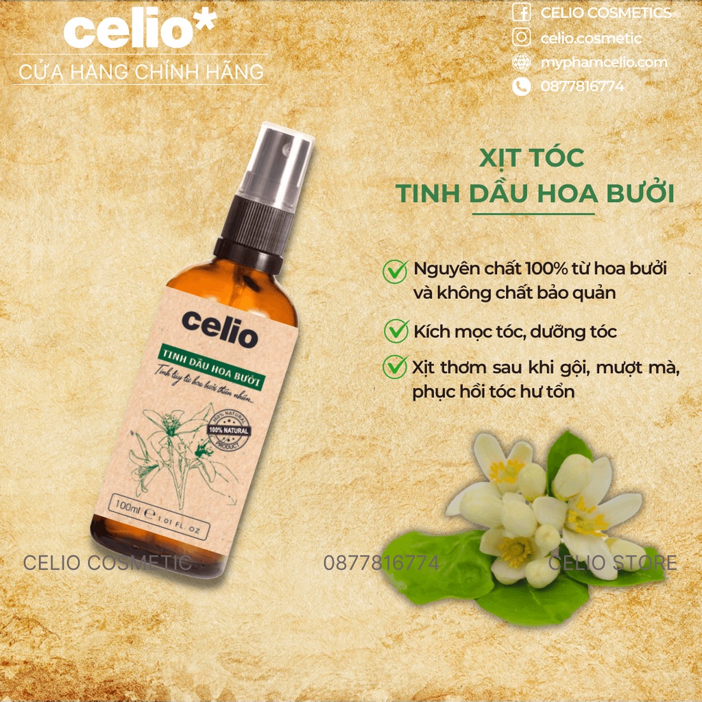 Tinh Dầu Dưỡng Tóc CELIO Tinh Dầu Hoa Bưởi Nguyên Chất Ngăn Rụng Tóc Hỗ Trợ Mọc Tóc Làm Sạch Da Đầu Xịt Thơm Tóc An Toàn