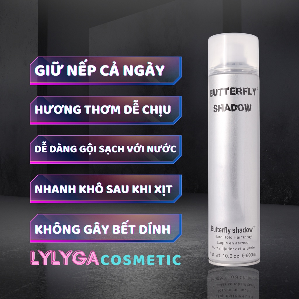 Gôm xịt tóc Butterfly Shadow 150ml 320ml 600ml Chính hãng, Gôm bạc giữ nếp tạo kiểu nam nữ GM01