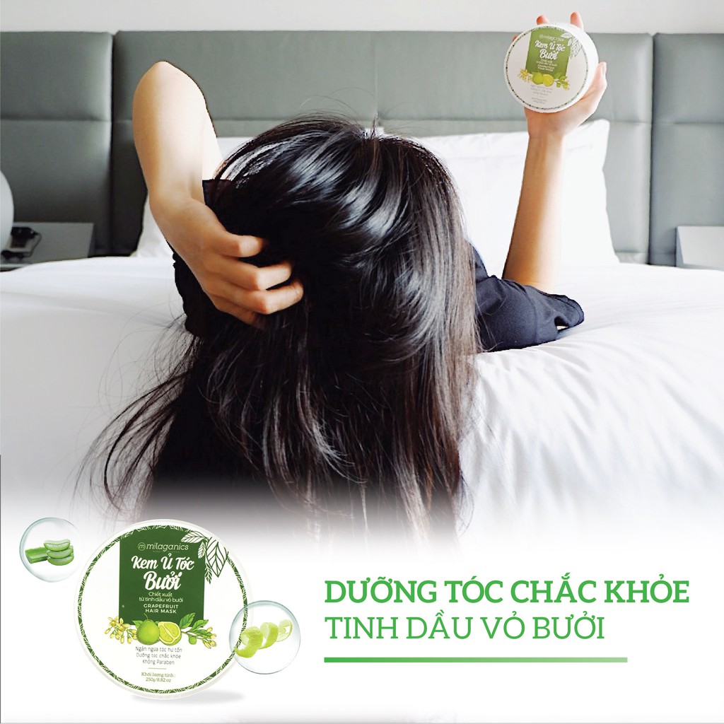 Kem Ủ Tóc Bưởi Phục Hồi Tóc Hư Tổn, Kích Mọc Tóc Tinh Dầu Bưởi Nguyên Chất MILAGANICS 250gr (Hũ)