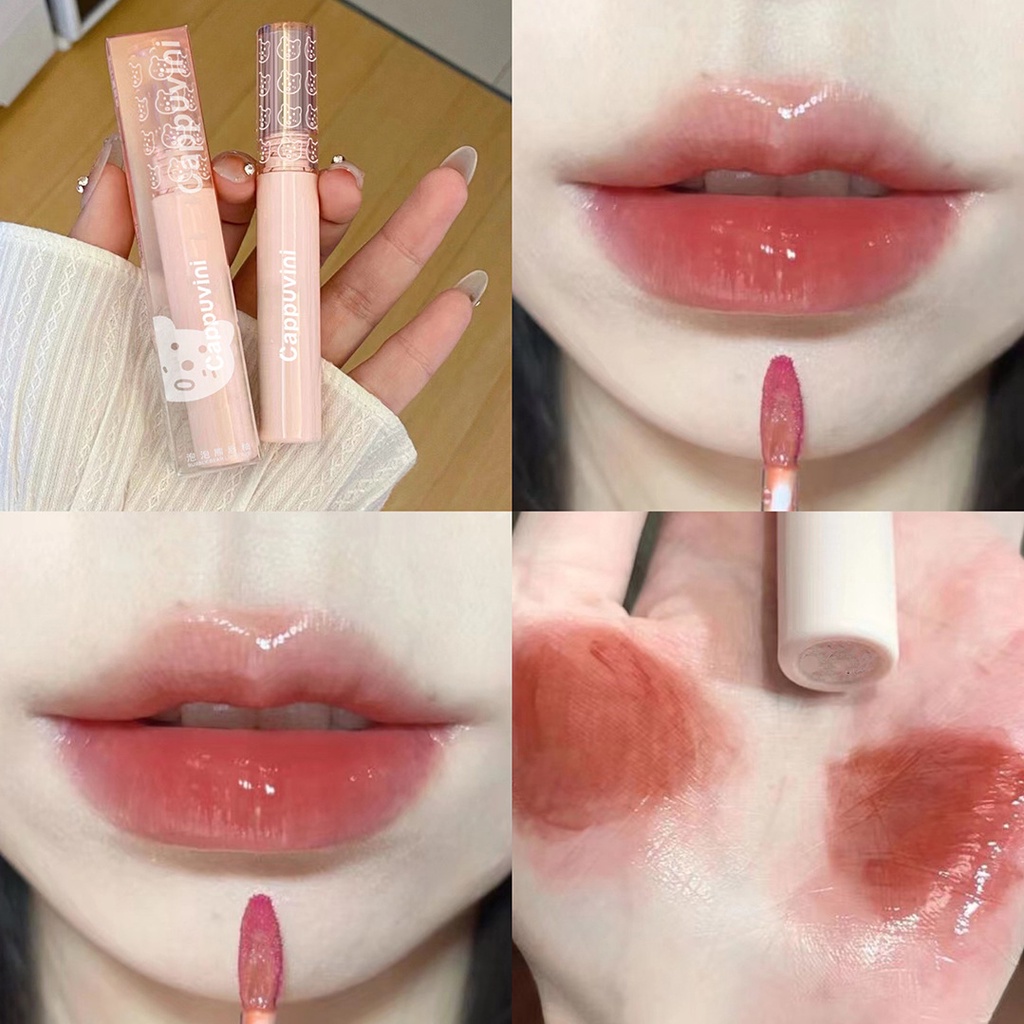 Son bóng CAPPUVINI gấu hồng tone bóng đỏ trầm nhiều màu lựa chọn son nội địa trung