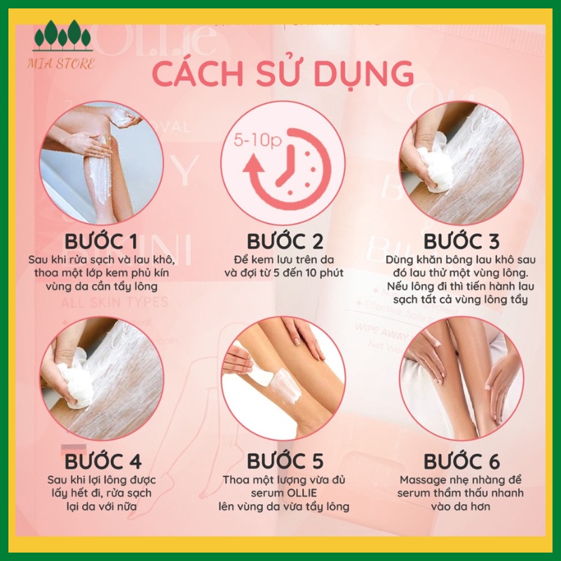 CHE TÊN SP Combo kem tẩy lông OLLIE, tẩy lông vùng kín,nách, tay, chân, triệt lông an toàn không đau rát cho da nhạy cảm