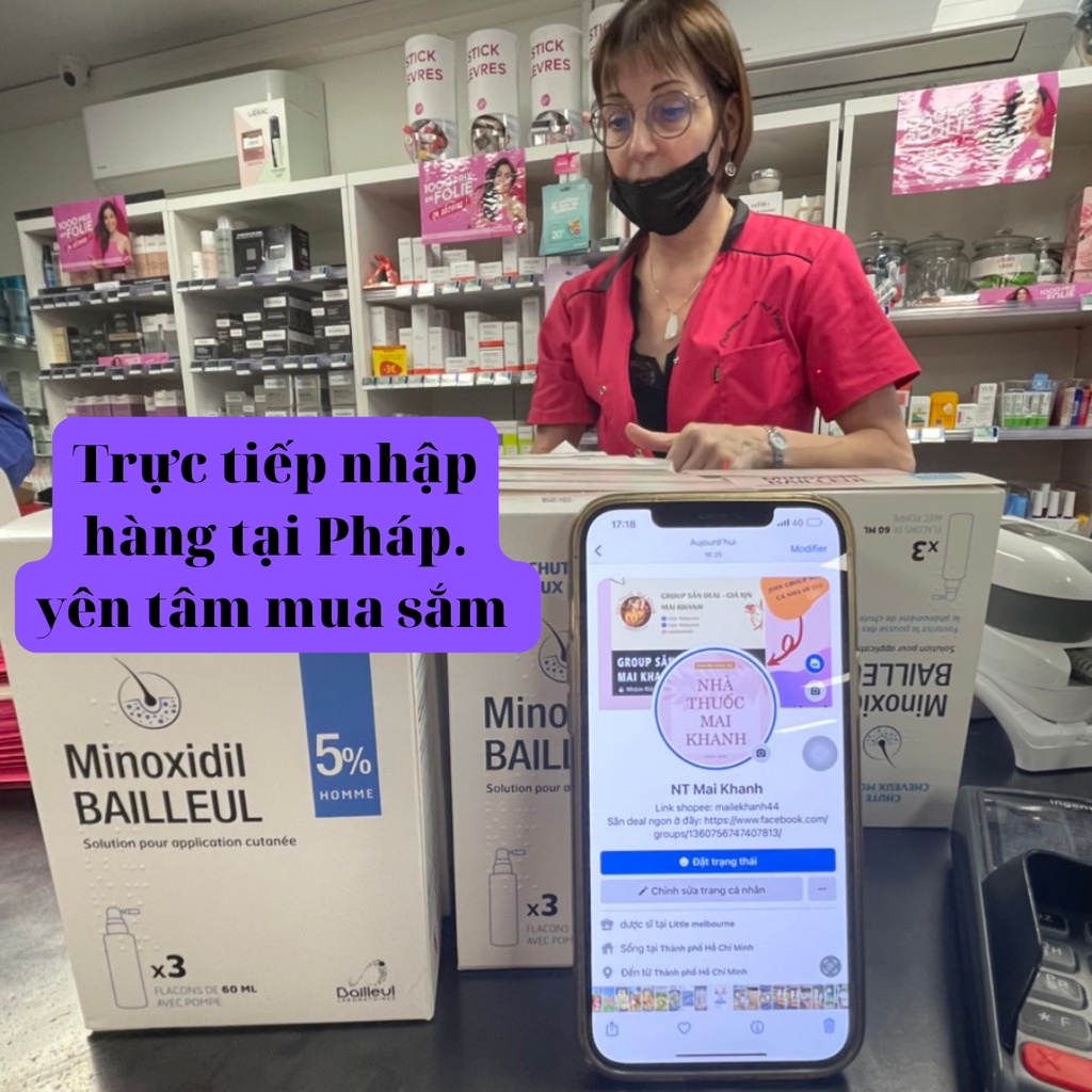 Xịt mọc tóc Minoxidil Bailleul 2% NHẬP KHẨU PHÁP – NGĂN RỤNG TÓC, KÍCH THÍCH MỌC TÓC Hộp 3 lọ 60ml.