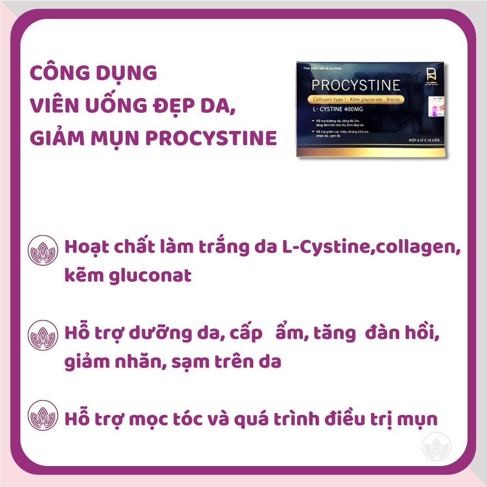 Procystine Viên uống giảm mụn trắng da đẹp tóc 60 viên Mẫu mới – Dược Mỹ phẩm chính hãng Derma Touch