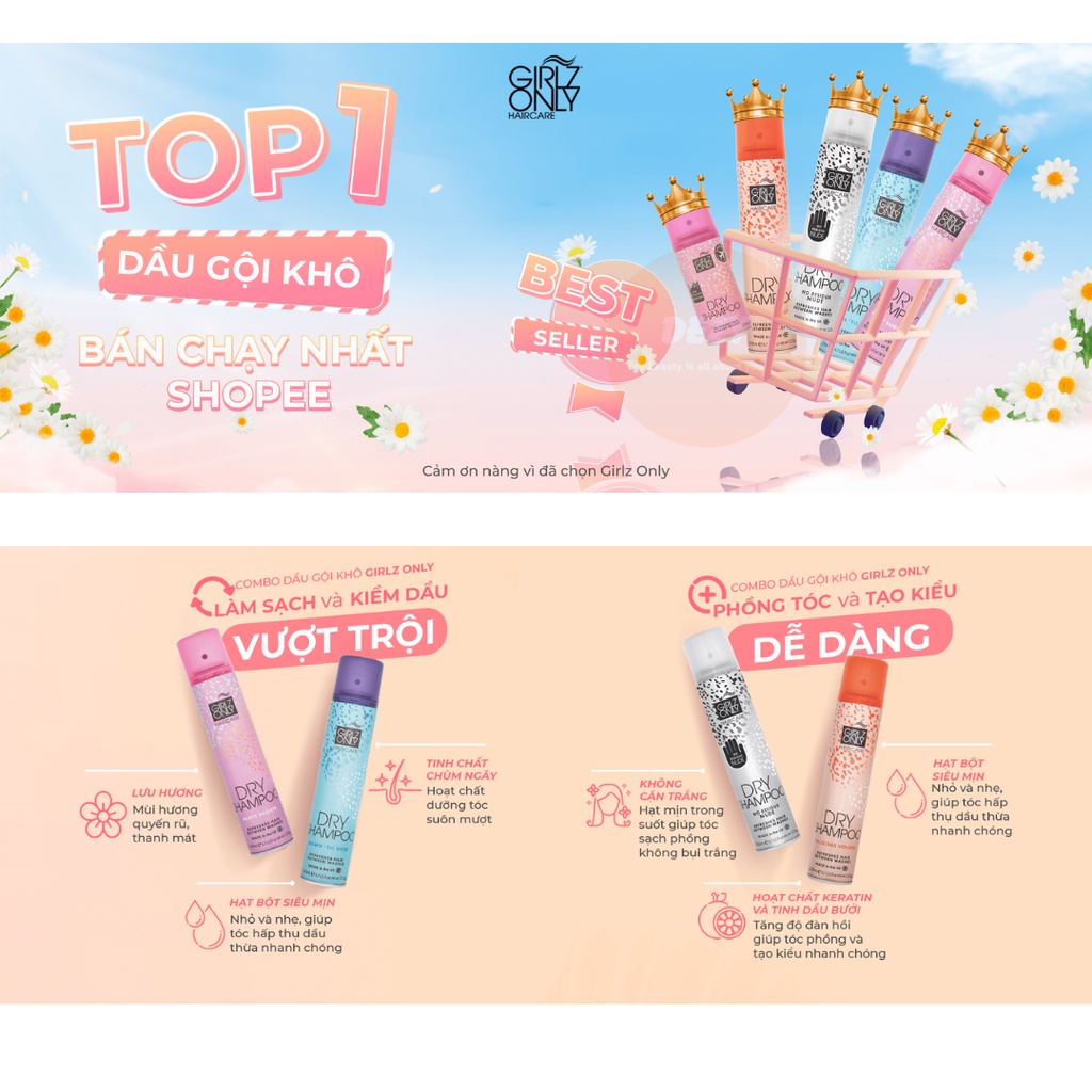 Dầu Gội Khô Girlz Only Dry Shampoo Dạng Xịt Chăm Sóc Tóc Thơm – Dầu Gội Đầu Dưỡng Tóc Phồng Tóc Cho Da Dầu Nam Nữ – Dezy