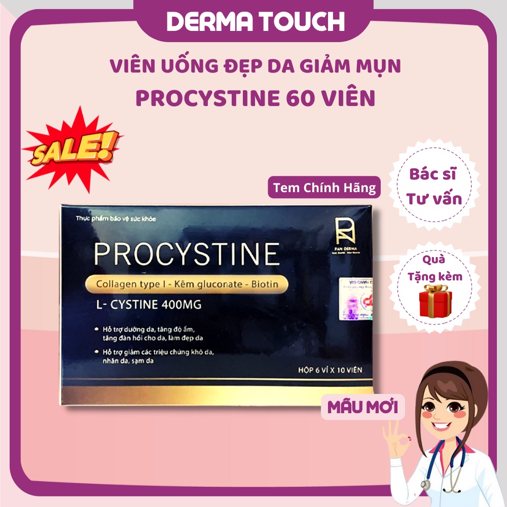 Procystine Viên uống giảm mụn trắng da đẹp tóc 60 viên Mẫu mới – Dược Mỹ phẩm chính hãng Derma Touch